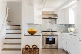 Small U Shaped Kitchen With Long Gray Backsplash Tiles Transitional Kitchen Small U Shaped Kitchens U Shaped Kitchen Kitchen Layout