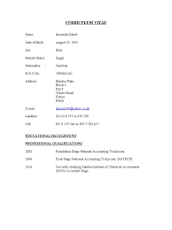 Sample of a cv in zambia : Curriculum Vitae David Musonda Payments Service Industries