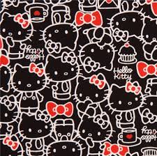 Hi hey hello welcome emotion. Black With White Hello Kitty Outline Red Bow Oxford Fabric Kawaii Fabric Shop