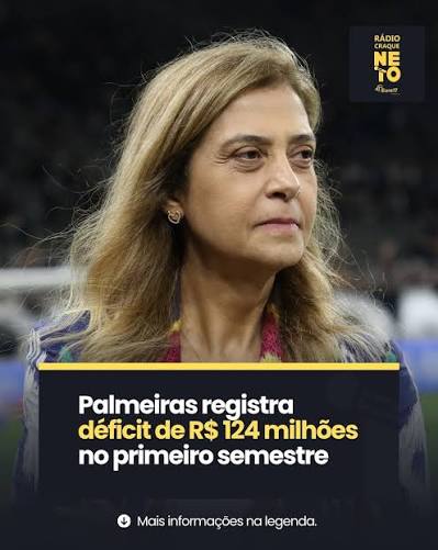 O Palmeiras encerrou o primeiro semestre de 2026 com um d&eacute;ficit de R$ 124 milh&otilde;es, valor seis vezes maior do que o previsto no or&ccedil;amento inicial do clube, que estimava um resultado