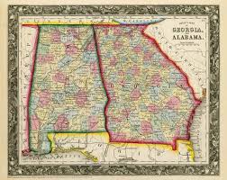 Vintage Map Of Alabama Georgia Map From 1860 Giclee Print Etsy Georgia Map County Map Map