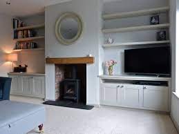 The Room After With Bespoke Built In Cabinetry Hand Painted In Little Greene Slaked Lime Dark Living Room Shelves Alcove Ideas Living Room New Living Room