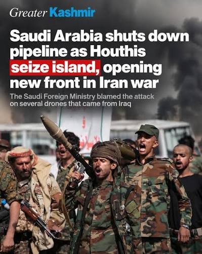 Saudi Arabia shuts down pipeline as Houthis seize island, opening new front  in Iran war Click on the link in bio to read the full story.