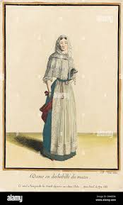 This illustration from *Recueil des Modes de la Cour de France* depicts a  lady in morning dishabille, showcasing the fashionable attire of the French  court during the 18th century. The piece highlights