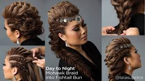 15.) braided mohawk with a weave. Day To Night Hairstyle Mohawk Braid Into Fishtail Bun