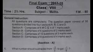 Class 8 this book can take students maths skills further. Cbse Class 8 Final Exam 2017 18 Paper Maths Youtube