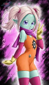 pansy (dragon ball daima), dragon ball, dragon ball daima, absurdres,  highres, 1girl, aqua skin, ass, brown hair, colored skin, flat chest,  gloves, looking at viewer, orange overalls, overalls, pointy ears, purple  eyes,