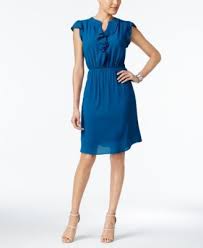Monteau Petite Flutter Sleeve Ruffled Fit Flare Dress In Peacock Blue Macy S Fit Flare Dress Fit Flare Dresses