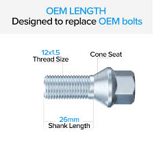 For example a m5x10 bolt has a 5mm shaft diameter and is 10mm long from the bottom of the head to the end of the fastener. 20pc Bmw 12x1 5 Rosca Lug Pernos Plata Conica Cono Oem Longitud 26mm Ebay