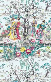 Japanese Garden Wallpaper In Teal From The Enchanted Gardens Collectio Floral Wallpaper Japanese Garden Wallpaper