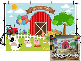 Printable farm centerpieces farm animals baby shower birthday party cake topper table decor green tractor barnyard decor boy digital 0155. Buy Mehofoto Cartoon Farm Theme Red Barn Animals Rustic Happy Birthday Photo Background Child Party Decoration Banner Photography Backdrops For Cake Table Supplies 7x5ft Online In Turkey B07flxpm3s