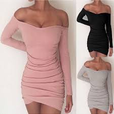 Fashion Women Off Shoulder Bodycon Long Sleeve Evening Party Cocktail Mini Dress In 2020 Short Dresses Tight Long Bodycon Dress Long Sleeve Short Dress