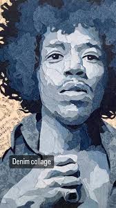 Jimi Hendrix in recycled denim 24x30, #jimihendrix #jimihendrixfans  #jimihendrixart #denimartist #recycleddenim #denimaddicted #purplehaze