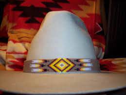 Seed Bead Hat Band Patterns Native American Style Loom Beaded Hat Band Geometric With Feathers Beaded Hat Bands Beaded Hat Bead Work