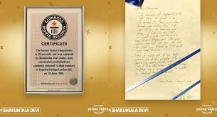 Guinness World Recordstm Awards Certificate To The Late Shakuntala Devi For Fastest Human Computation As her popularity rises, she traveled across the world demonstrating her extraordinary talent including the europe tour. fastest human computation