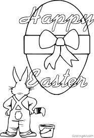 Free printable easter egg coloring pages and blank templates you can download and print at home! Bunny Is Painting A Happy Easter Egg Coloring Page Coloringall