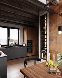 Industrial is a modern contemporary style that combines clean lines and minimalism with loft living or modern farmhouse aesthetics. Warm Industrial Style House With Layout Modern Kitchen Interiors Industrial Decor Kitchen Modern Kitchen Design