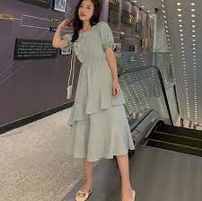 ポリエステルポリエステル通勤 olハイウエスト夏半袖パフスリーブすね丈スクエアネックプルオーバーボールガウングリーンブラック無地ボタンカジュアル ワンピース ワンピース カジュアルドレス ドレスシャツ