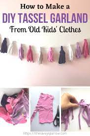 Diy Tassel Garland Using Old Kids Clothes An Easy Fabric Garland Diy Tassel Garland Easy Diy Room Decor Diy Room Decor For Girls