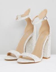 Be Mine Be Mine Bridal Laurel White Glitter Block Heeled Sandals Wedding Shoes Heels Bride Heels White Sandals Heels