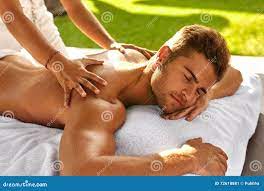 Spa Massage for Man. Male Enjoying Relaxing Back Massage Outdoor Stock  Image - Image of massaging, body: 72618881