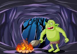 Many adventurers have tried to explore this cave. Free Vector Goblin Or Troll With Fire Cartoon Style On Dark Cave Background
