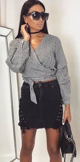 Black And White Gingham Skirt Outfit 40 Cute Outfit Ideas To Wear This Fall Black Denim Skirt Outfit Chic Outfits Outfits