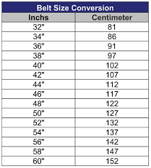 check your belt size by referencing the conversion chart as