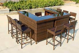 Large U Shape Bar In Mixed Brown Rattan With Stools Outdoor Bar Sets Outdoor Patio Bar Patio Bar