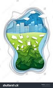 Environment Pollution Vector Illustration In Layered Paper Art Modern Craft Style Poisoned Soil With Plastic Tras Vector Illustration Pollution Modern Crafts