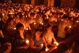 The easter vigil takes place after sundown on the night before easter (i.e., holy saturday) or immediately after the good friday service (in oriental orthodoxy). The Easter Vigil On Holy Saturday Catholic Inspiration Three Great Things
