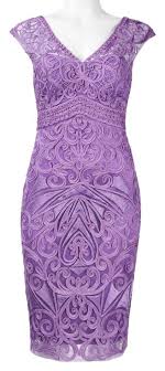 Sue Wong Lavender Cap Sleeve Filigree Embroidered Sheath Knee Length Cocktail Dress Size 8 M