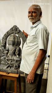 Title: Vishwakarma statue (done at 2014), Sculpture artist: Chandrashekhar  y shilpi ( Karnataka rajyotsava awardee), Media: Soap stone / krishna  shile, Height: 2.5ft, Style: chalukya shaili, ...