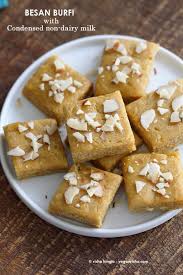Besan Burfi With Condensed Milk Dairy Free Chickpea Flour Fudge Vegan Richa Recipe Indian Dessert Recipes Indian Desserts Vegan Indian Dessert