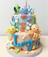 Kindertaart Onder De Zee Baby Birthday Cakes Ocean Cakes First Birthday Cakes