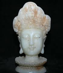 8" China Natural Old Jade Carve Guanyin Kwan-Yin Guan Yin Buddha Head  Statue