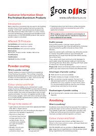 data sheet aluminium finishes