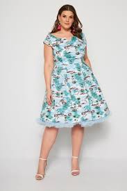 Plus Size Hell Bunny Blue Island Grace Bay Dress Sizes 16 To 32 Yours Clothing