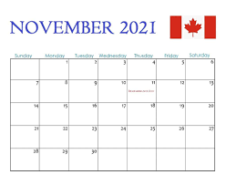 Canada November 2021 Holidays Calendar In 2020 2021 Calendar Holiday Calendar Calendar