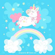 Download Blue Background With Pretty Unicorn And Rainbow With Clouds For Free Unicorn Wallpaper Cute Art Unicorn Pictures