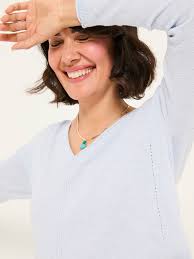 Buy FatFace Iris Light Blue V-Neck Knitted Jumper from Next Luxembourg