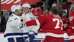 Lightning goalie andrei vasilevskiy made 37 saves for the defending stanley cup champions. Red Wings Hold Off Lightning 6 4 For Rare Victory