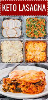 This Keto Lasagna Bake Is An Easy Low Carb Recipe A Meat Sauce With Spinach Is Layered With Shredded Mozzare Lunch Meat Recipes Keto Lasagna Deli Meat Recipes