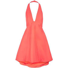 Halston Heritage Halter Silk Faille Dress 595 Liked On Polyvore Silk Cocktail Dress Fit And Flare Cocktail Dress Red Flare Dress