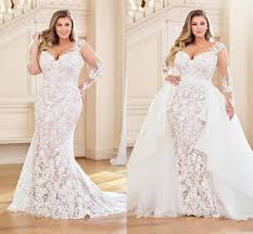 Free delivery and returns on ebay plus items for plus members. Plus Size Mermaid Wedding Dresses With Detachable Train 2020 Lace Applique Bridal With Long Sleeve Vestidos De Novia Beach Wedding Dresses Aliexpress