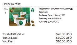 However i got an email with the extra $5 immediately. 20 Starbucks Gift Card For 10 With Visa Checkout My Money Blog