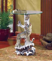 Wolf Glass Table Wolf Decor Tree Statues Home Coffee Tables