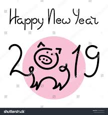 2019 Happy New Year Hand Drawing Funny Pig Outline Template Design Cards Posters Invitations Vector Illustrati Card Design Template Design Logo Templates