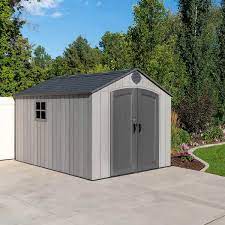 Blow molded resin storage shed;. Shelf Kit 30 In 3 Tiers Polyethylene Adjustable Mount For 8 Ft Lifetime Shed Yard Garden Outdoor Living Patterer Garden Structures Shade