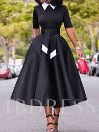 Hollow Bowknot Stand Collar Half Sleeve Women S Maxi Dress Classy Dress African Fashion Dresses African Print Fashion Dresses